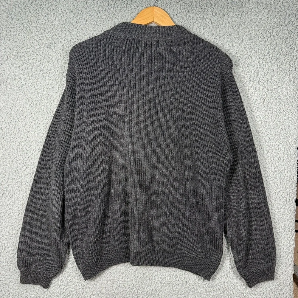Eddie Bauer Henley Sweater Mens Medium Gray Cotton Ribbed Knit Vintage Gorpcore
